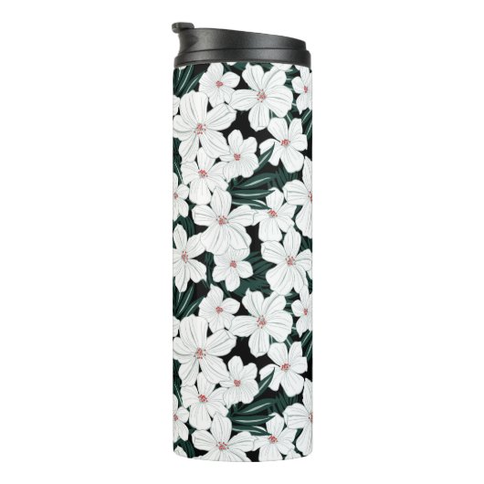 Bouteilles Isothermes Motif de fleurs tropical blanc (Tourné sur la droite)
