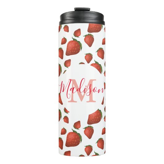 Bouteilles Isothermes Motif de fraises Monogramme Nom initial (Devant)