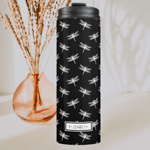 Bouteilles Isothermes Motif de libellule personnalisé noir et blanc