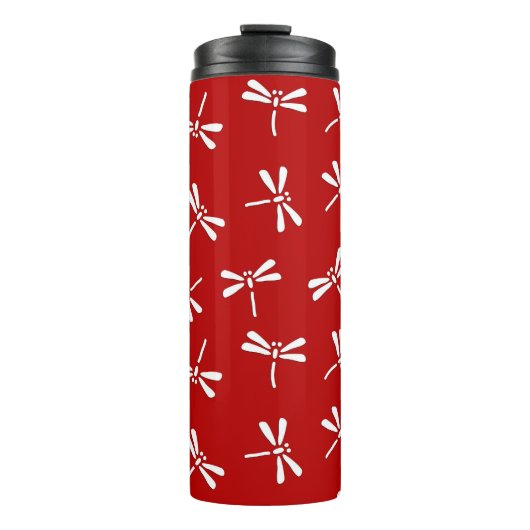 Bouteilles Isothermes Motif de libellules japonais, rouge profond et bla (Devant)