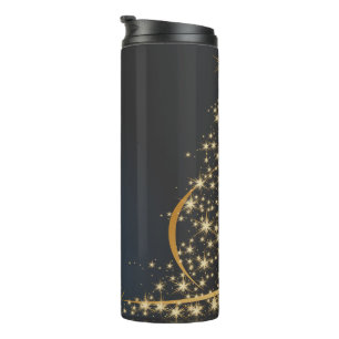 Bouteilles Isothermes Motif de Noël bleu avec un sapin de Noël doré