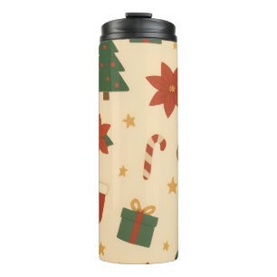 Bouteilles Isothermes Motif de Noël cosy avec cadeaux et arbres