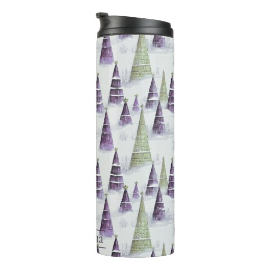 Bouteilles Isothermes Motif de Noël vert violet #8 ID1009 (Tourné sur la droite)