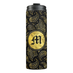 Bouteilles Isothermes Motif de Paisley d'or de monogramme sur le noir