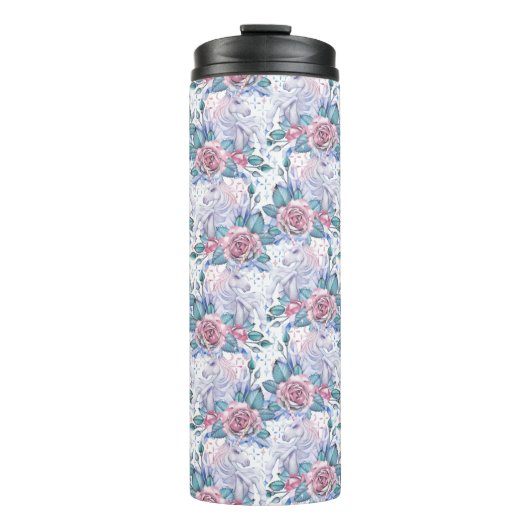 Bouteilles Isothermes Motif de rose de rose et de bleu (Devant)