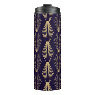 Bouteilles Isothermes Motif de style Art déco doré. Bleu bleu foncé sans
