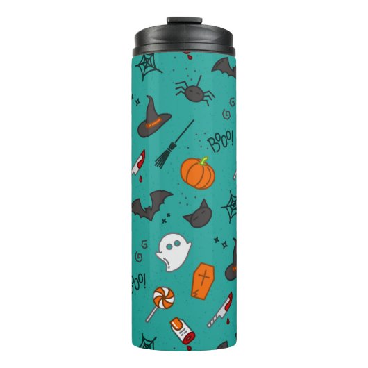 Bouteilles Isothermes Motif de style plat Halloween Turquoise. (Devant)