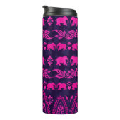 Bouteilles Isothermes Motif d'éléphant rose asiatique sur bleu (Tourné sur la droite)