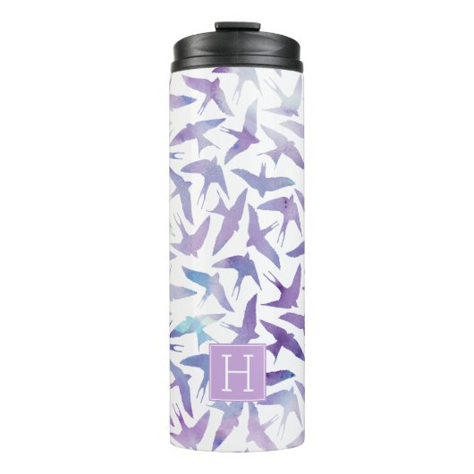 Bouteilles Isothermes Motif d'oiseaux d'aquarelle violet (Devant)