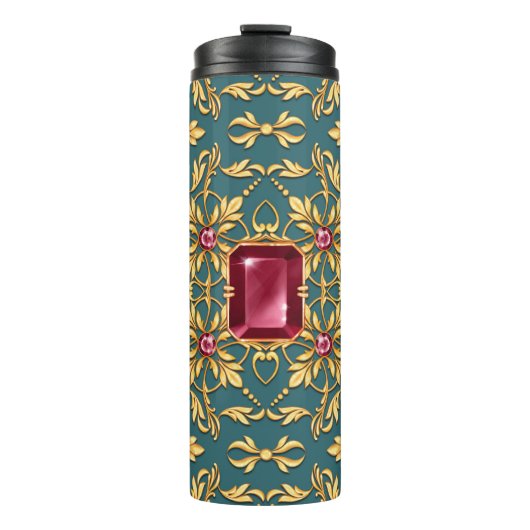 Bouteilles Isothermes Motif doré sans couture avec rubis (Devant)