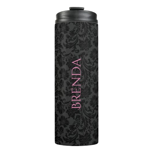 Bouteilles Isothermes Motif élégant monochromatique noir et gris Damas (Devant)