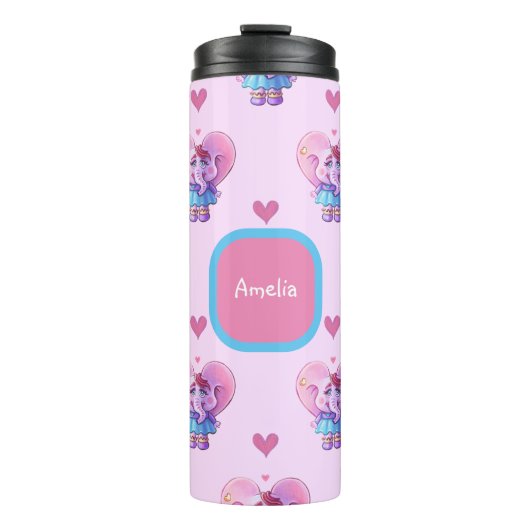 Bouteilles Isothermes Motif Eléphant mignon (avec votre nom) (Devant)