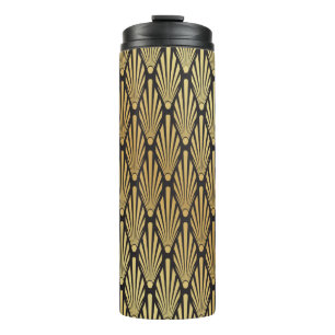 Bouteilles Isothermes Motif en feuille de palmier Art Déco noir et or in