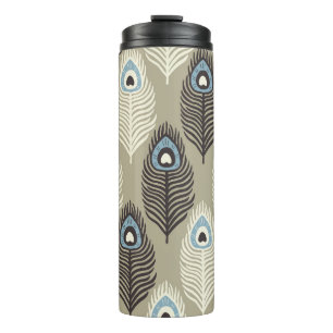 Bouteilles Isothermes Motif en plumes de paon, style vintage.