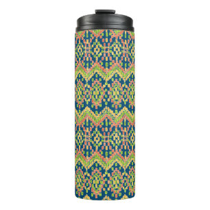 Bouteilles Isothermes Motif ethnique tendance Ikat coloré sur bleu