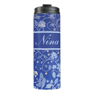 Bouteilles Isothermes Motif floral bleu, bleu clair