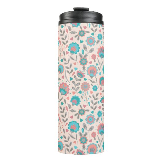Bouteilles Isothermes Motif floral d'art populaire turquoise et de (Devant)