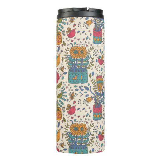 Bouteilles Isothermes Motif floral de bande dessinée avec les oiseaux 2 (Dos)