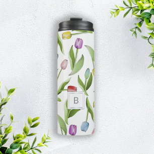 Bouteilles Isothermes Motif floral de tulipe moderne et coloré en monogr