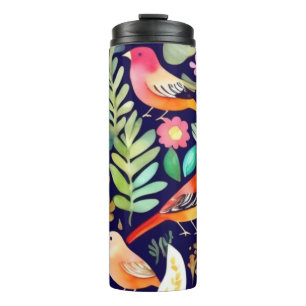 Bouteilles Isothermes Motif floral d'oiseaux colorés décoration bleue