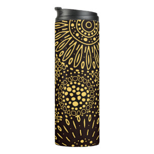Bouteilles Isothermes Motif floral ethnique noir et or vintage
