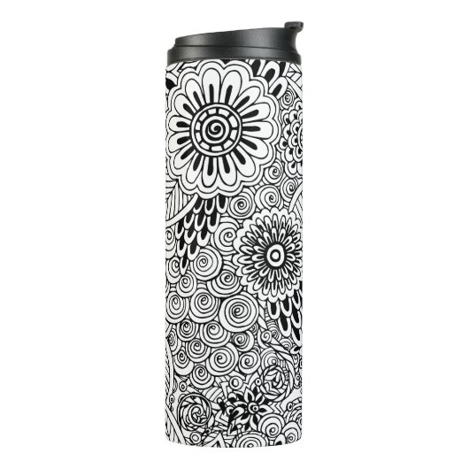 Bouteilles Isothermes Motif floral noir et blanc Monogramme (Tourné sur la gauche)