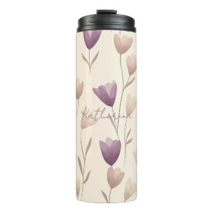 Bouteilles Isothermes Motif floral personnalisé beige et violet 