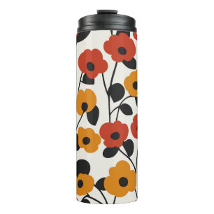 Bouteilles Isothermes Motif floral rétro en gras rouge, orange et noir