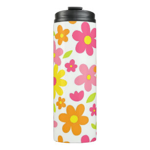 Bouteilles Isothermes Motif floral rose et jaune rétro d'été lumineux