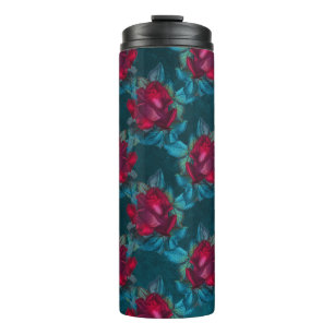 Bouteilles Isothermes Motif floral turquoise et bordeaux vintage