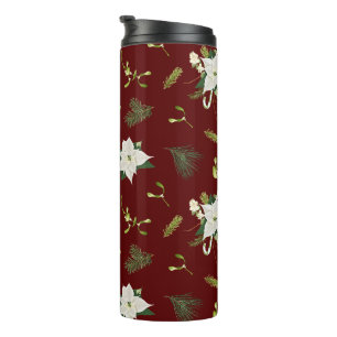Bouteilles Isothermes Motif floral vert et blanc sur bordeaux
