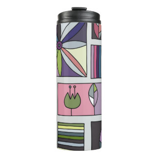 Bouteilles Isothermes motif géométrique vintage, coloré et dessiné à la
