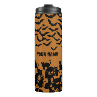 Bouteilles Isothermes Motif Halloween Chat Noir Chauve-Souris Orange Épo