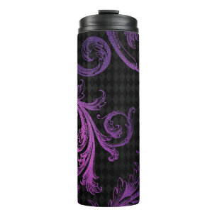 Bouteilles Isothermes Motif Harlequin en damas noir et violet vintage