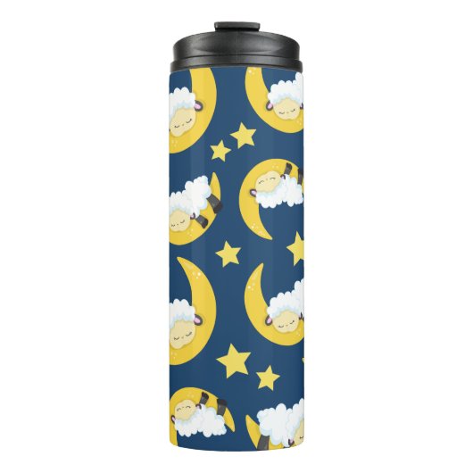 Bouteilles Isothermes Motif mouton, Mouton couché, Lune, Étoiles (Devant)