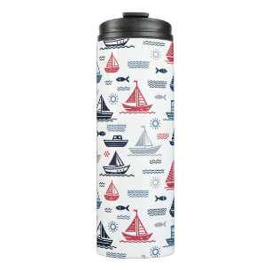 Bouteilles Isothermes Motif nautique avec voiliers et poissons