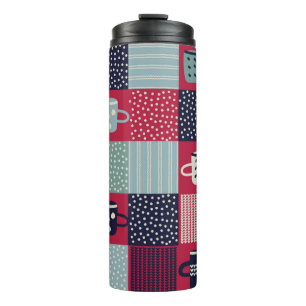 Bouteilles Isothermes Motif, patchwork avec tasses dessinées à la main,