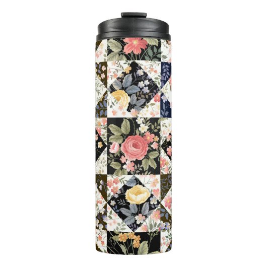 Bouteilles Isothermes motif patchwork transparent avec fleurs (Devant)