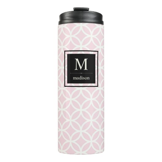 Bouteilles Isothermes Motif rose et blanc chic avec Monogramme noir (Devant)