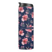 Bouteilles Isothermes Motif rose foncé d'aquarelle du monogramme | (Tourné sur la droite)