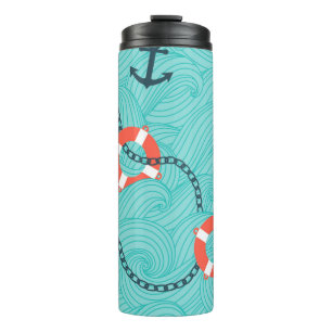 Bouteilles Isothermes Motif sans couture avec attributs nautiques. Freeh