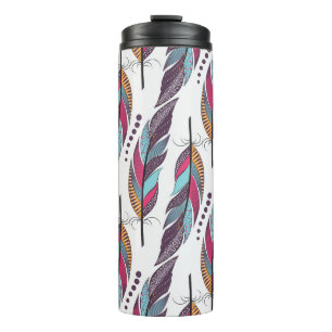 Bouteilles Isothermes Motif sans couture avec de grandes plumes colorées