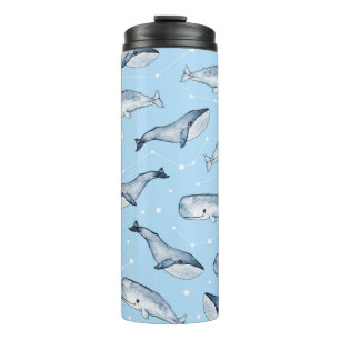 Bouteilles Isothermes Motif sans couture avec de jolies baleines et étoi