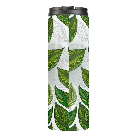 Bouteilles Isothermes Motif sans couture avec Feuilles de thé vert (Dos)