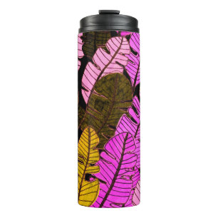 Bouteilles Isothermes Motif sans couture avec feuilles tropicaux dessiné