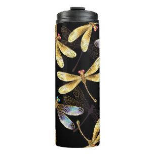 Bouteilles Isothermes Motif sans couture avec libellules d'or