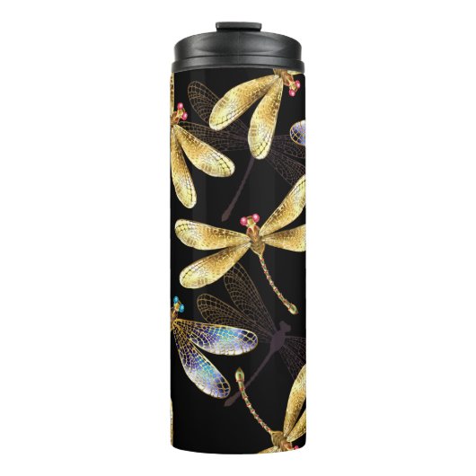Bouteilles Isothermes Motif sans couture avec libellules d'or (Devant)