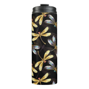 Bouteilles Isothermes Motif sans couture avec libellules d'or