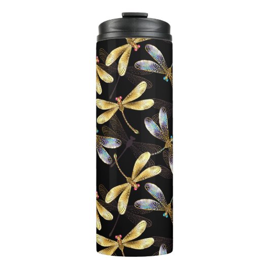 Bouteilles Isothermes Motif sans couture avec libellules d'or (Devant)