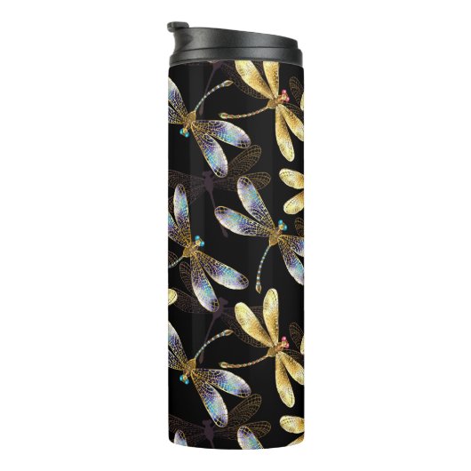 Bouteilles Isothermes Motif sans couture avec libellules d'or (Tourné sur la droite)